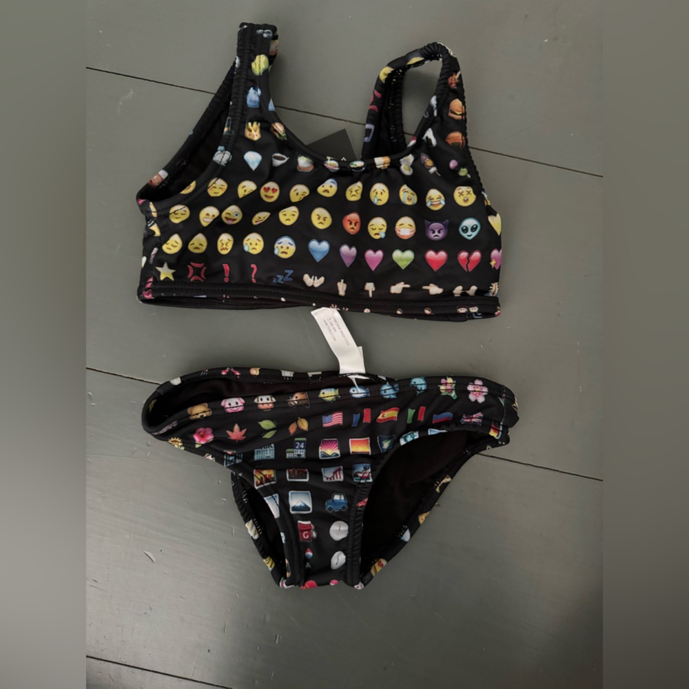 Terez girls size 2 emoji two piece swimsuit NWOT
